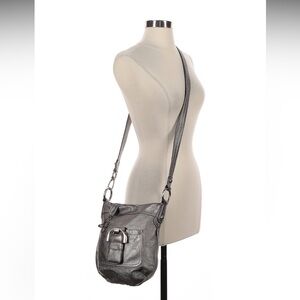 B. Makowsky Silver Crossbody Bag with Adjustable Strap